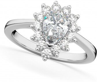 Allurez Halo Moissanite & Diamond Floral Pear Shaped Fashion Ring 14k White Gold (1.11ct)