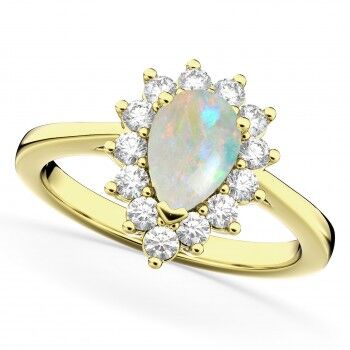 Allurez Halo Opal & Diamond Floral Pear Shaped Fashion Ring 14k Yellow Gold (1.27ct)