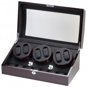 Allurez Ebony Finish Wood Six Watch Winder & Watch Storage Case