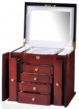 Allurez Teak Wood Woman's Jewelry Box Chest w/ Mirror