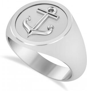 Allurez Men's Anchor Signet Ring 14k White Gold