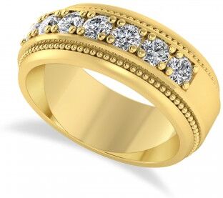 Allurez Men's Seven-Stone Diamond Milgrain Ring 14k Yellow Gold (1.05 ctw)