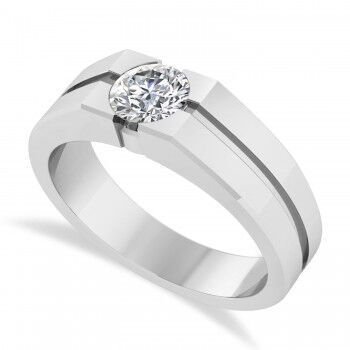 Allurez Men's Diamond Solitaire Fashion Ring 14k White Gold (1.00 ctw)