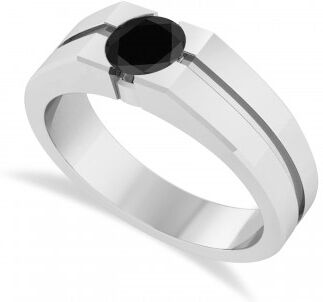 Allurez Men's Black Diamond Solitaire Fashion Ring 14k White Gold (1.00 ctw)