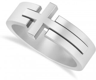 Allurez Mens Novelty Cross Ring in 14k White Gold