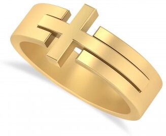 Allurez Mens Novelty Cross Ring in 14k Yellow Gold