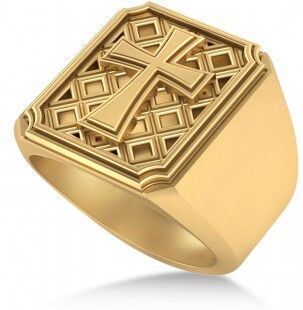 Allurez Mens Novelty Cross Ring in 14k Yellow Gold