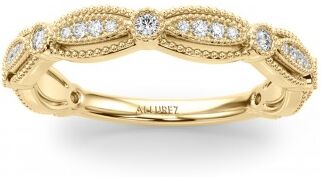 Allurez Antique Style Diamond Wedding Band Ring 18K Yellow Gold (0.20ct)