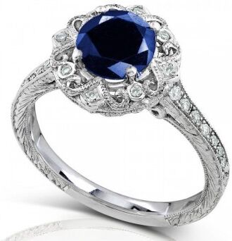 Allurez Vintage Sapphire and Diamond Cocktail Ring 14k White Gold 1.48ct