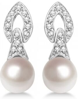 Allurez Cultured Freshwater Pearl & Diamond Drop Earrings 14K White Gold (7mm)