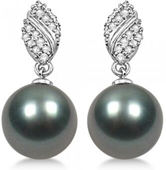 Allurez Tahitian Cultured Pearl & Diamond Drop Earrings 14K White Gold 12mm