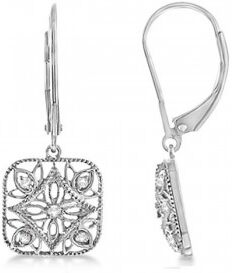 Allurez Antique Square Diamond Drop Earrings in Sterling Silver (0.10ct)