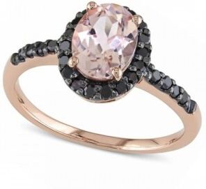 Allurez Oval Morganite & Black Diamond Halo Fashion Ring 14k Rose Gold 1.30ct