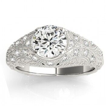 Allurez Diamond Antique Style Engagement Ring Art Deco 18K White Gold (0.20ct)