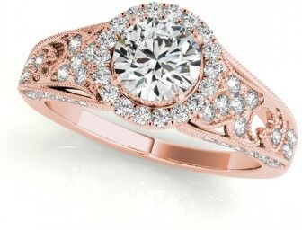 Allurez Art Deco & Milgrain Diamond Halo Engagement Ring 14k Rose Gold 1.18ct