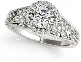 Allurez Art Deco & Milgrain Diamond Halo Engagement Ring 14k White Gold 1.18ct