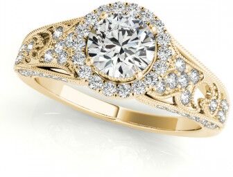 Allurez Art Deco & Milgrain Diamond Halo Engagement Ring 14k Yellow Gold 1.18ct