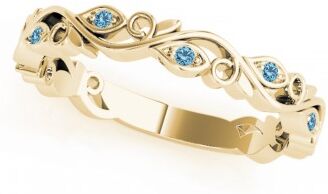 Allurez Blue Topaz Leaf Fashion Ring Wedding Band 14k Yellow Gold (0.05ct)