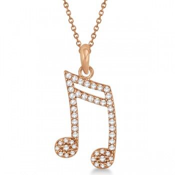 Allurez Sixteenth Music Note Pendant Diamond Necklace 14k Rose Gold 0.20ct