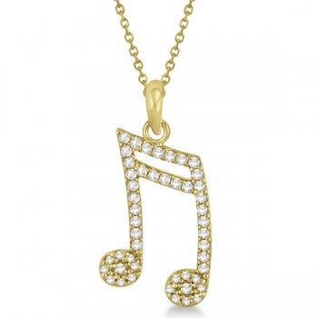 Allurez Sixteenth Music Note Pendant Diamond Necklace 14k Yellow Gold 0.20ct