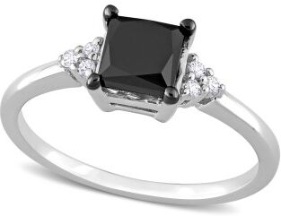 Allurez Black and White Diamond Fashion Ring 14k White Gold (0.81ct)