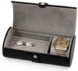 Allurez Leather Watch & Cufflink Travel Case with Snap Closure