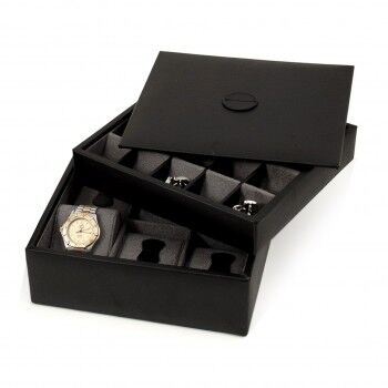 Allurez Leather Stacked Valet for 6 Watches and 20 Cufflinks with Lid