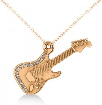 Allurez Diamond Guitar Music Pendant Necklace 14k Rose Gold (0.07ct)