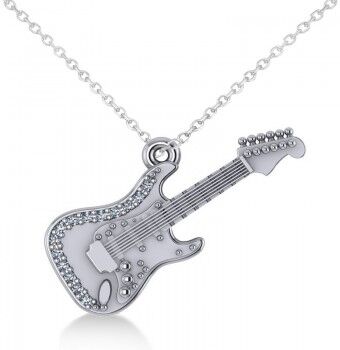 Allurez Diamond Guitar Music Pendant Necklace 14k White Gold (0.07ct)