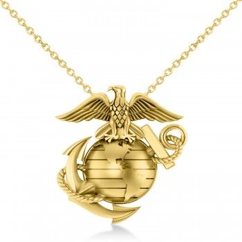 Allurez United States Marine Corps Badge Men's Pendant 14k Yellow Gold