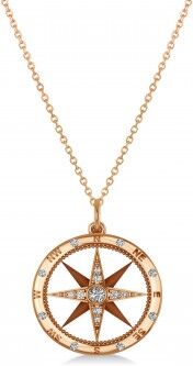 Allurez Compass Necklace Pendant Diamond Accented 14kRose Gold (0.19ct)