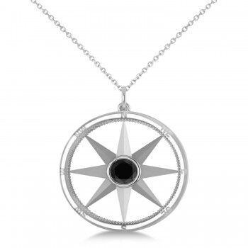 Allurez Black Diamond Compass Pendant Fashion Necklace 14k White Gold (0.66ct)