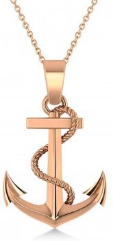 Allurez Men's Anchor Pendant Necklace Rope Design 14k Rose Gold