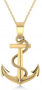 Allurez Men's Anchor Pendant Necklace Rope Design 14k Yellow Gold Necklace