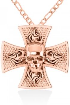 Allurez Skull & Cross Men's Pendant Necklace 14k Rose Gold