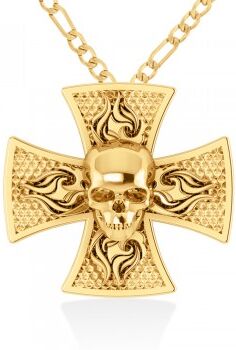 Allurez Skull & Cross Men's Pendant Necklace 14k Yellow Gold