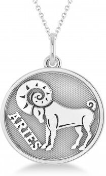 Allurez Aries Coin Zodiac Pendant Necklace 14k White Gold