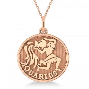 Allurez Aquarius Coin Zodiac Pendant Necklace 14k Rose Gold