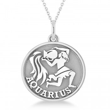 Allurez Aquarius Coin Zodiac Pendant Necklace 14k White Gold