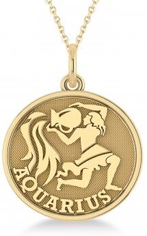 Allurez Aquarius Coin Zodiac Pendant Necklace 14k Yellow Gold