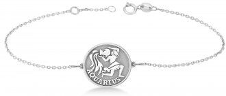 Allurez Aquarius Coin Zodiac Bracelet 14k White Gold