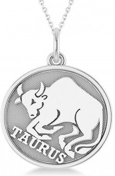 Allurez Taurus Coin Zodiac Pendant Necklace 14k White Gold