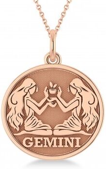 Allurez Gemini Coin Zodiac Pendant Necklace 14k Rose Gold