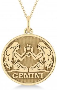 Allurez Gemini Coin Zodiac Pendant Necklace 14k Yellow Gold