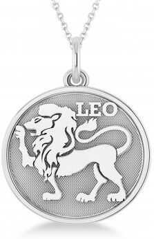 Allurez Leo Coin Zodiac Pendant Necklace 14k White Gold