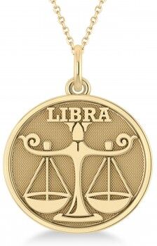 Allurez Libra Coin Zodiac Pendant Necklace 14k Yellow Gold