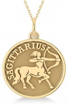 Allurez Sagittarius Coin Zodiac Pendant Necklace 14k Yellow Gold