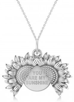 Allurez Sunflower You Are My Sunshine Pendant Necklace 14K White Gold