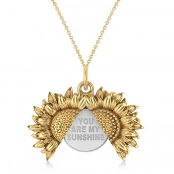 Allurez Sunflower You Are My Sunshine Pendant Necklace 14K Two-Tone Gold