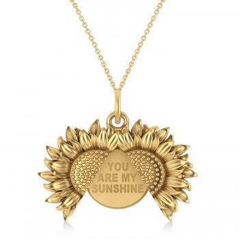 Allurez Sunflower You Are My Sunshine Pendant Necklace 14K Yellow Gold